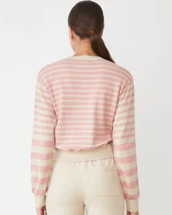 MONROW Lightknit Stripe V Neck SAND/CHALKPINK Sale